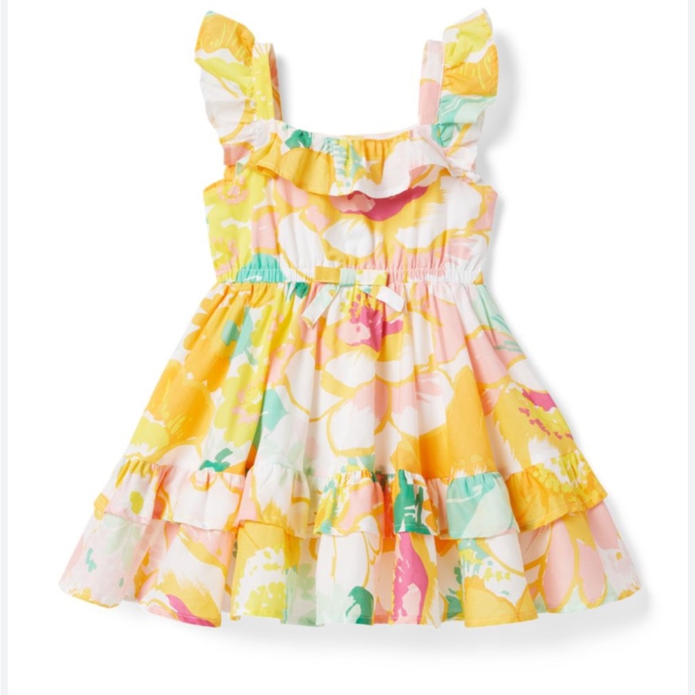 Janie and Jack Floral Ruffle Dress - Yellow, Pink, Green Size 6